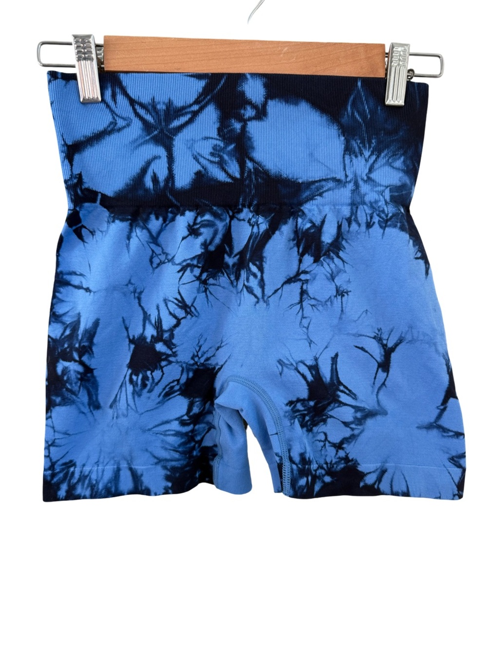 Blue Black Tie Dye High Rise Ruched Athletic Biker Shorts Size Medium 4” Inseam